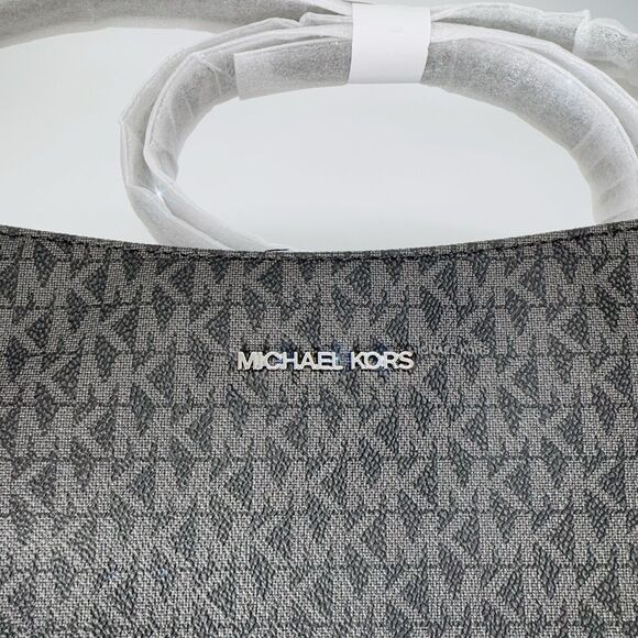 Michael Kors Logo Jet Set Travel Large Black Silver Messenger Bag Crossbody NWT - Picture 6 of 11